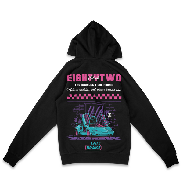 Black Late Brake Club 82 Hoodie — rear view