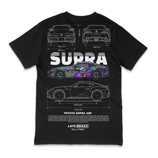 Black Late Brake Supra A90 Joker Drivers Collective T-Shirt — rear view