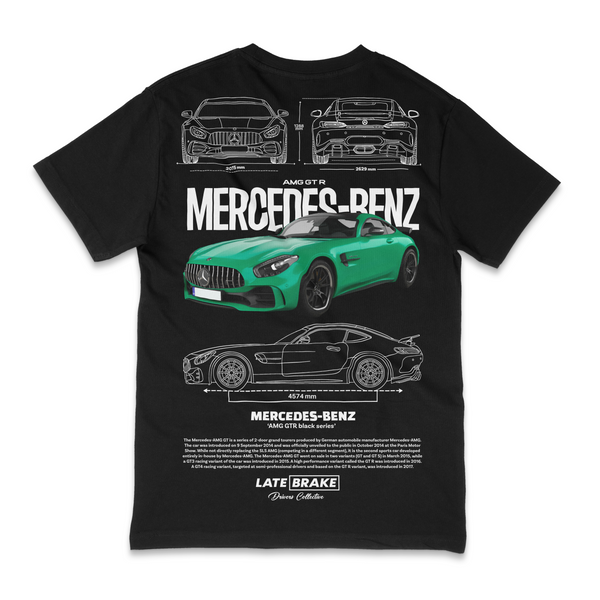 Black Late Brake AMG GTR (Green) Drivers Collective T-Shirt — rear view