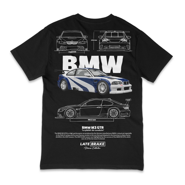 Black Late Brake BMW M3 GTI Drivers Collective T-Shirt — rear view