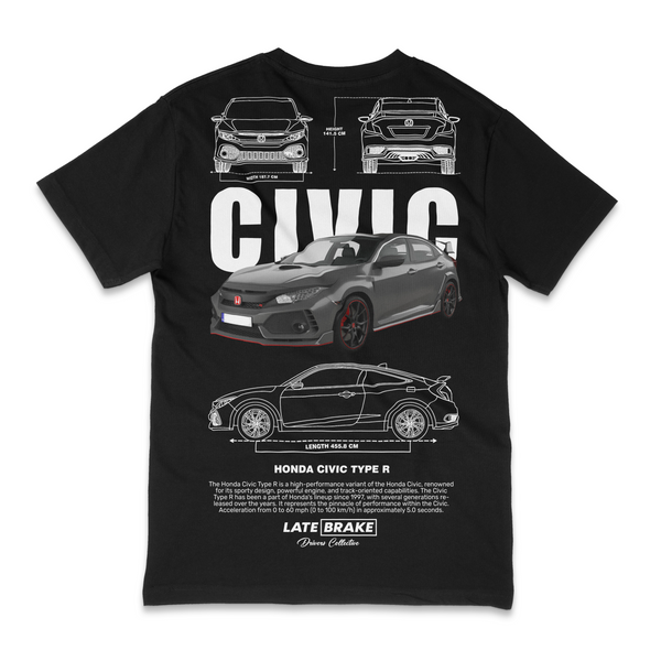 Black Late Brake Civic Type-R Drivers Collective T-Shirt — rear view
