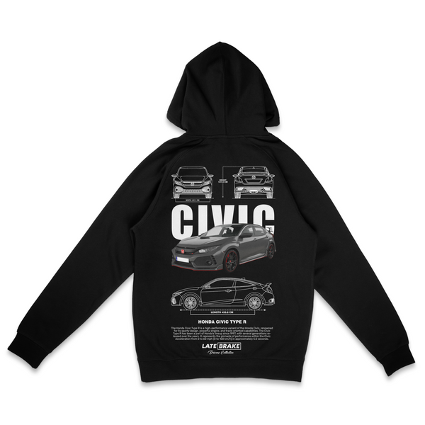 Black Late Brake Civic Type-R Drivers Collective Hoodie — rear view