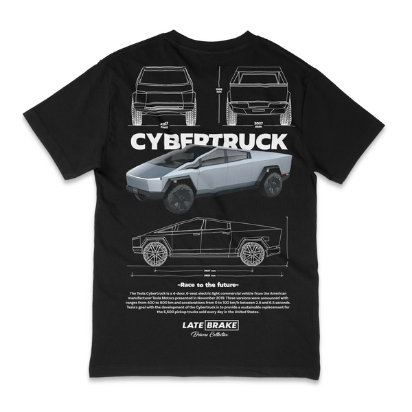 Black Late Brake Cybertruck Drivers Collective T-Shirt — rear view