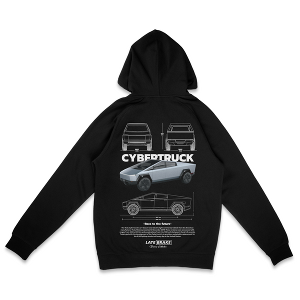 Black Late Brake Cybertruck Drivers Collective Hoodie — rear view