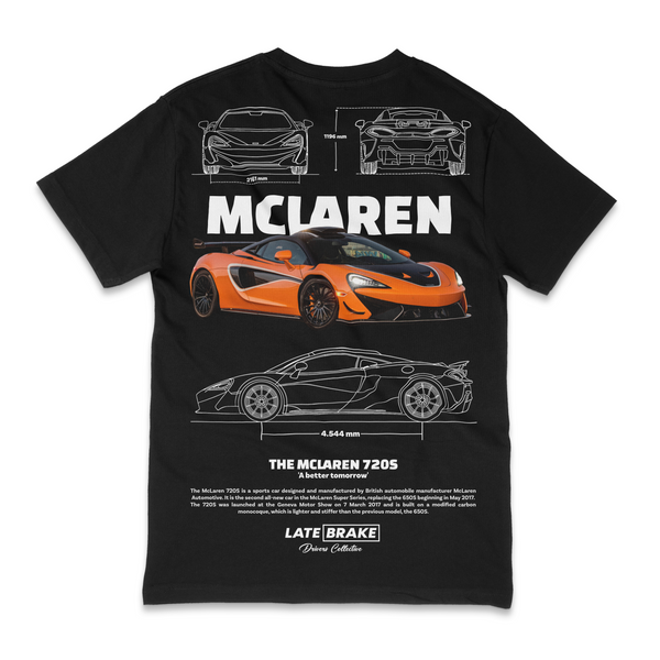 Black Late Brake McLaren 720S Drivers Collective T-Shirt — rear view