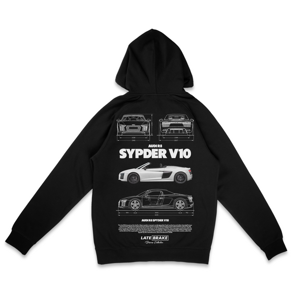 Black Late Brake R8 Spyder Drivers Collective Hoodie — rear view