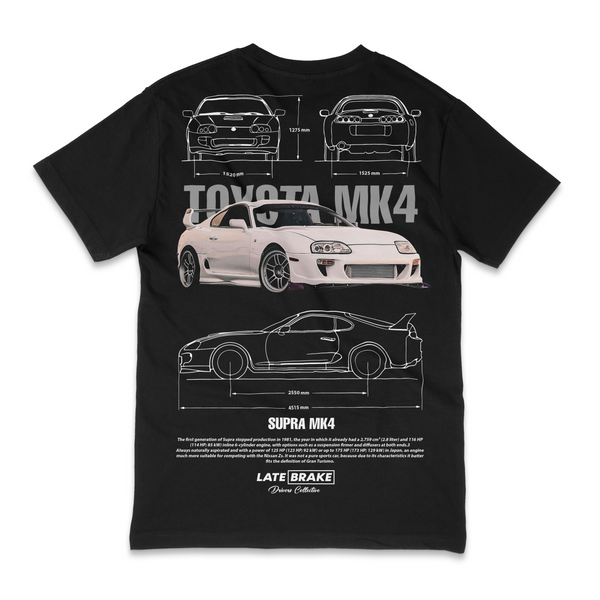 Black Late Brake Supra Mk4 (WHT) Drivers Collective T-Shirt — rear view