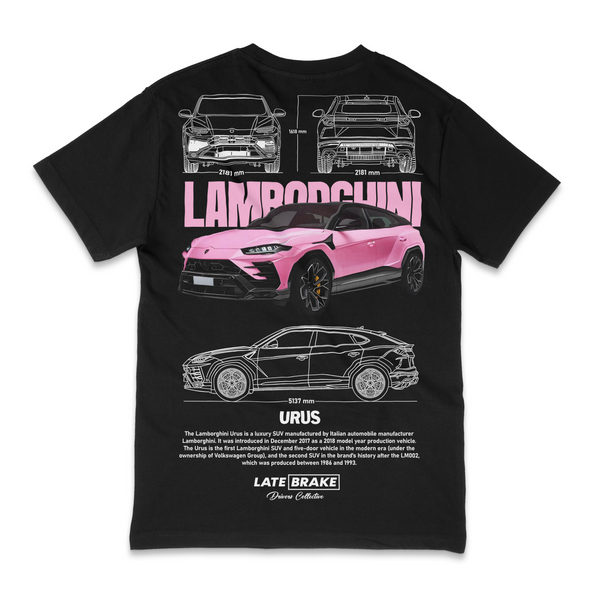 Black Late Brake Urus Drivers Collective T-Shirt — rear view
