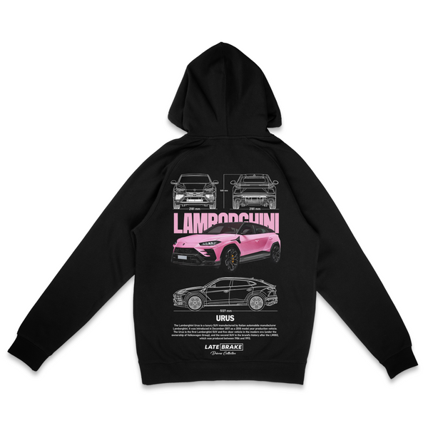 Black Late Brake Urus Drivers Collective Hoodie — rear view