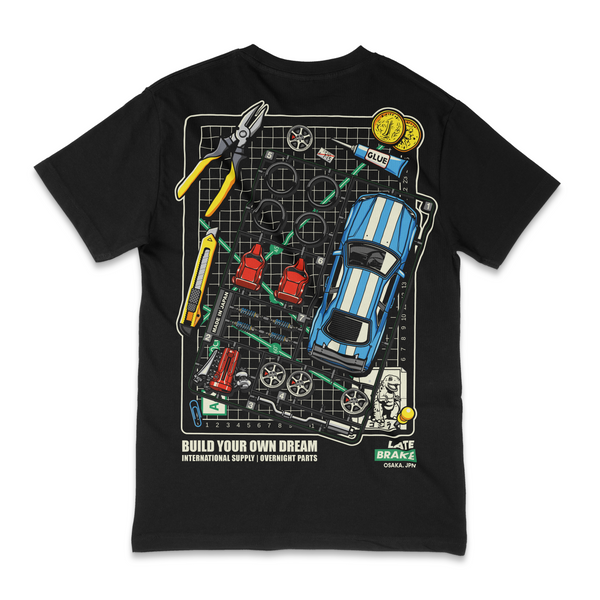 Black Late Brake Dreams T-Shirt — rear view