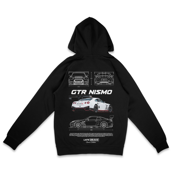 Black Late Brake GTR Nismo (WHT) Drivers Collective Hoodie — rear view