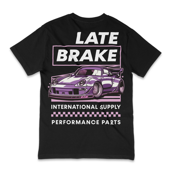Black Late Brake Performance Parts T-Shirt — rear view