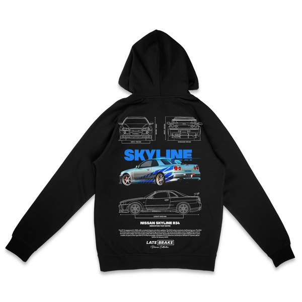 Black Late Brake Skyline Drivers Collective Hoodie — rear view