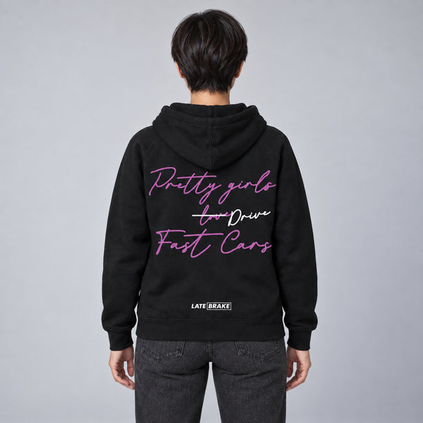 Pretty Girls DRIVE Fast Cars Hoodie — studio-rear