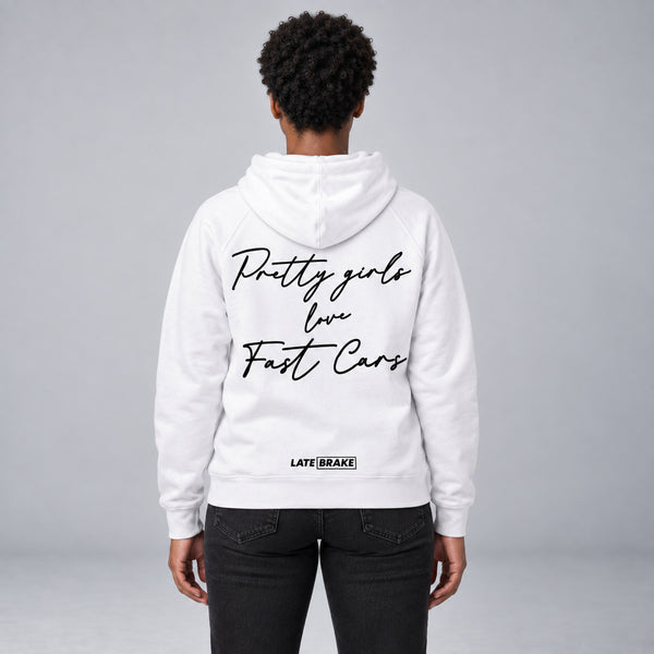 Pretty Girls LOVE Fast Cars Hoodie — studio-rear